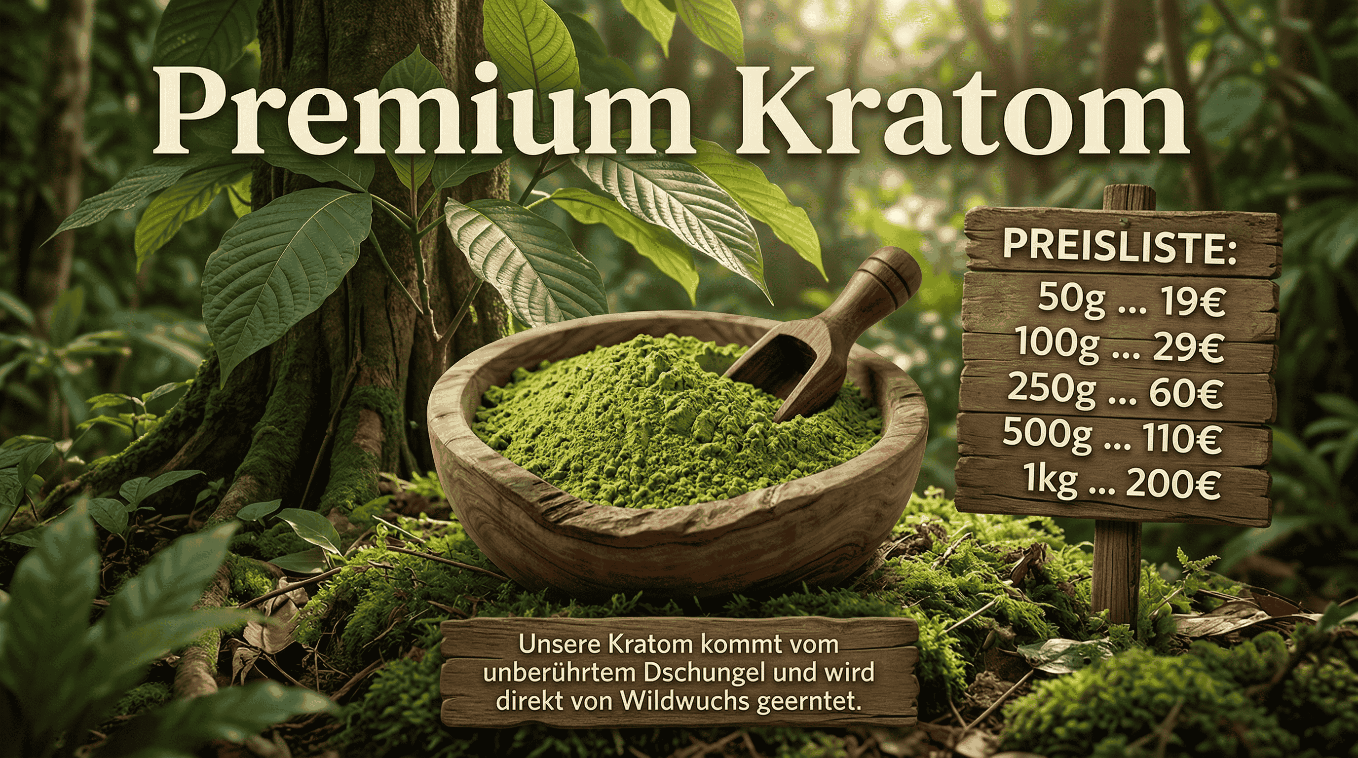 Kratom aus Borneo – pulverisierte Mitragyna speciosa Blätter als botanisches Räucherwerk